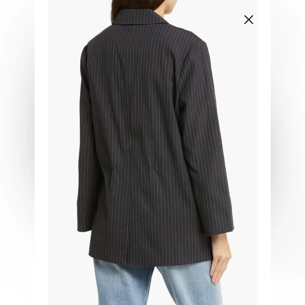 NWT The Great The Shlumpy Cotton Blazer Wide Smokey Stripe Gray S240